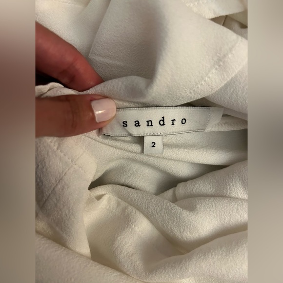 Sandro White Sleeveless Blouse with Faux Mesh V-Neck (2/M) - Picture 7 of 12